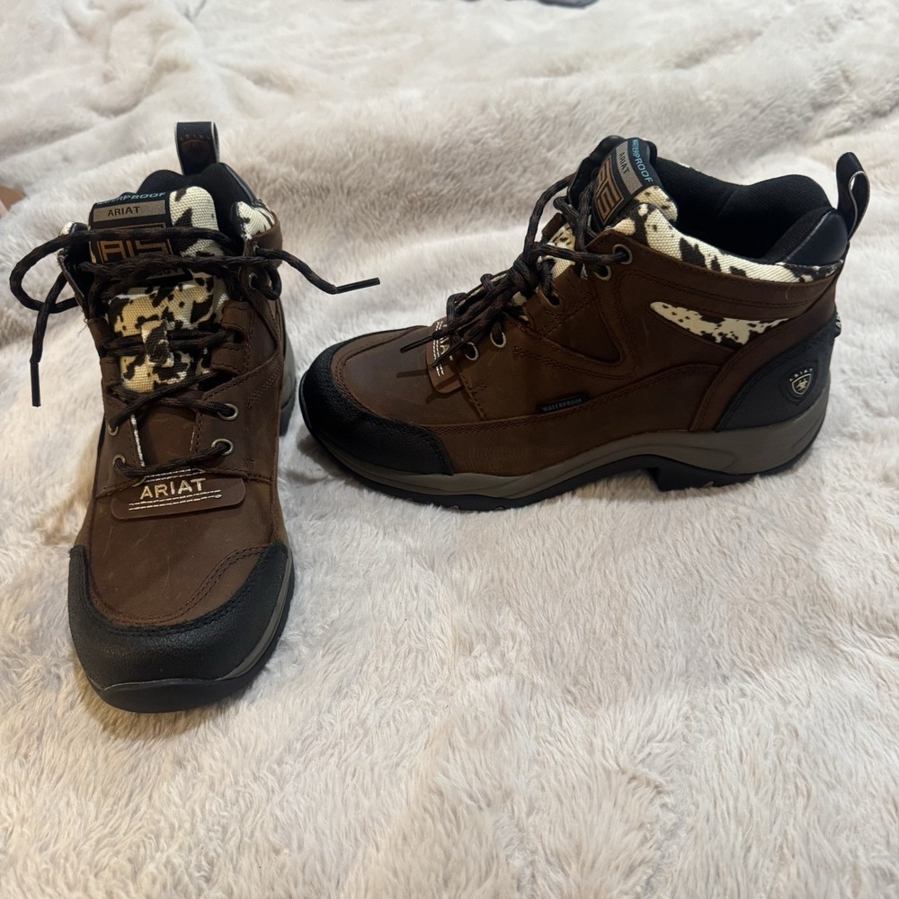 Ariat Womens Terrain H2O Waterproof Hiking Boots Brown Cow Print 8.5B  10044538